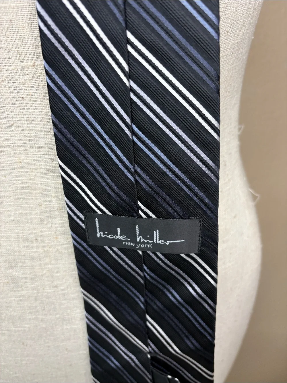 Nicole Miller Men’s Silk Blend Striped Tie Black Gray White Business Formal